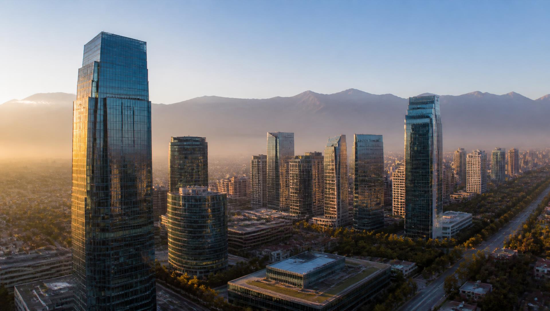 Skyline de Santiago de Chile, sector El Golf, al amanecer